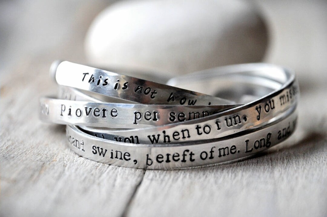 Personalised Aluminium Bangle, Your Phrase, Song Lyrics, Book Quote