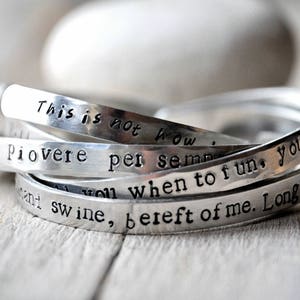 Personalised Aluminium Bangle, your phrase, song lyrics, book quote, personalized writing