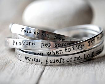 Personalised Aluminium Bangle, your phrase, song lyrics, book quote, children's namepersonalized writing