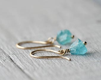 Gold Filled Dangle Earrings with Apatite raw beads