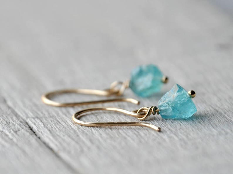 Gold Filled Dangle Earrings with Apatite raw beads image 1