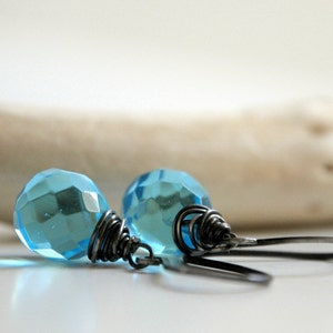 Silver Aqua Earrings Oxidized sterling silver and Czech Glass blue teardrop beads ready to ship image 4