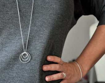 Three Circles Sterling Silver Pendant Necklace with metal chain - modern urban look