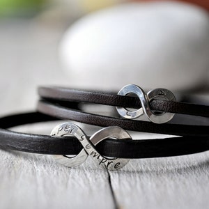 Leather bracelet sterling silver or aluminium and leather with personalised writing, Mens and Unisex, leather anniversary gift image 10