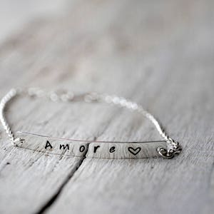 Sterling silver Bracelet, tag with  Love charm and handmade clasp closure