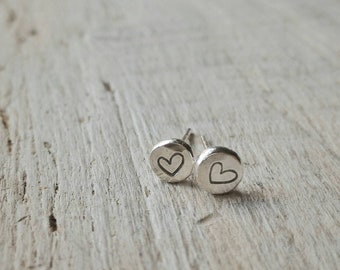 Recycled Sterling Silver Heart Post Earrings, Handmade
