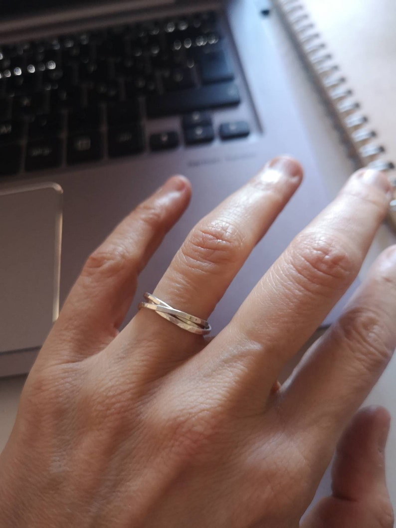 Sterling Silver three loops ring, three rings looped together, man and unisex image 8