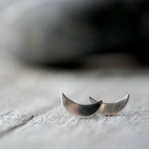 Silver Crescent Earrings, sterling silver post earrings