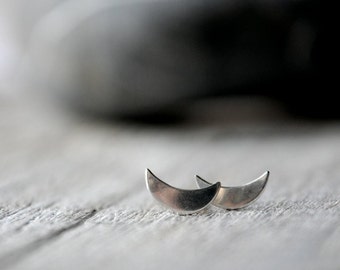 Silver Crescent Earrings, sterling silver post earrings