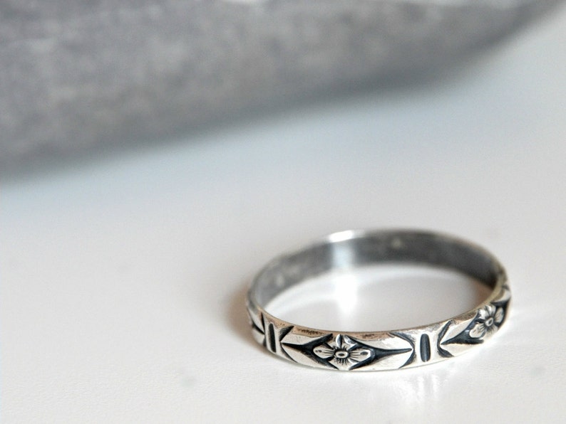 Patterned Sterling silver ring stackable Made To Order image 4