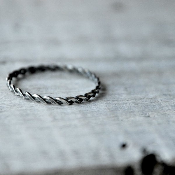 Oxidized Braided Sterling silver ring, stackable