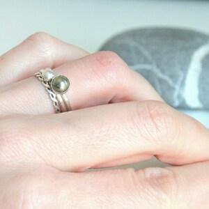 Set of THREE stacking rings sterling silver and pyrite cabochon made to order image 3