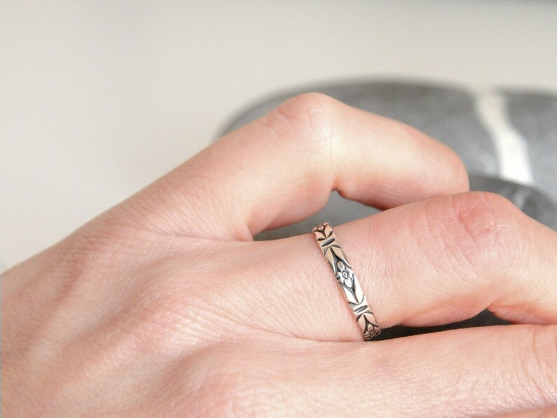 Patterned Sterling silver ring stackable Made To Order image 3