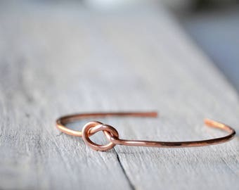 Copper or Silver Bangle with Love Knot, BFF , love, friendship, keepsake