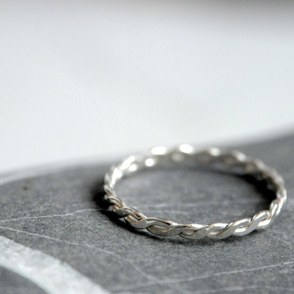 Braided Sterling silver ring - stackable - Made To Order