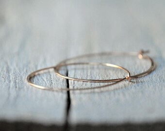 Rose Gold Filled Hoop Earrings, medium size, red gold, rose golden hoops.