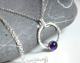 Amethyst Silver Necklace - Sterling Silver chain and pendant and amethyst cabochon
