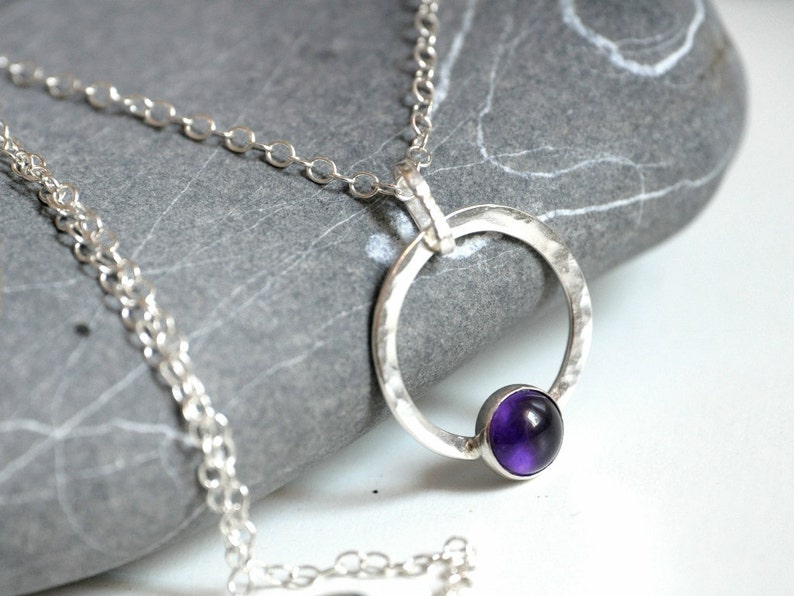 Amethyst Silver Necklace Sterling Silver chain and pendant and amethyst cabochon image 1