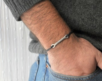 Reserved for Jorge  - Aluminium wire and Brown leather - Men and Unisex bracelet