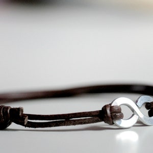 Infinity Bracelet, Brown leather and Aluminium, Men and Unisex bracelet, Anniversary and Valentine gift image 3