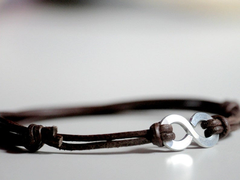 Infinity Bracelet, Brown leather and Aluminium, Men and Unisex bracelet, Anniversary and Valentine gift image 3