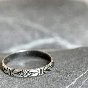 Patterned Sterling silver ring stackable Made To Order image 1