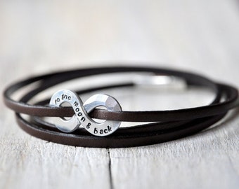 Bracciale in cuoio e alluminio con incisione personalizzata, bracciale uomo e unisex, chiusura magnetica nickel free