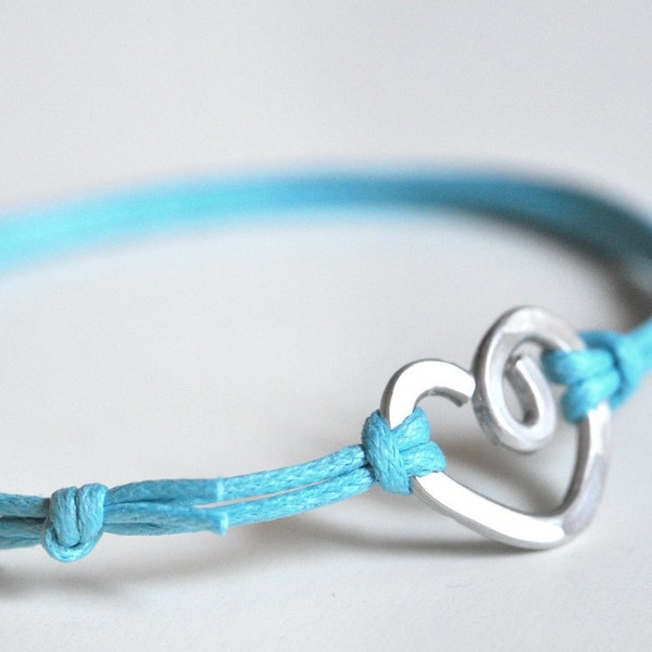 Heart Turquoise Bracelet  - Aluminium wire and waxed cotton - Women and Unisex - Vegan friendly