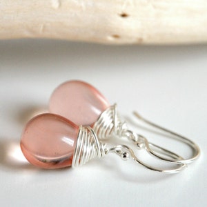 Pink Drops Earrings Sterling Silver and Czech Glass - Etsy
