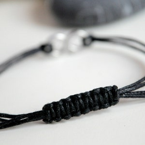 For Him Infinity Bracelet with Square Knot Aluminium and black waxed cotton Men and Unisex bracelet Vegan friendly image 3