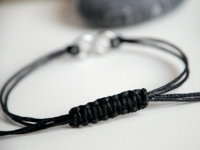 For Him Infinity Bracelet with Square Knot Aluminium and black waxed cotton Men and Unisex bracelet Vegan friendly image 3