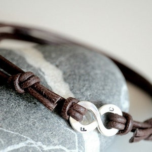 Personalized Infinity Bracelet – Sterling Silver, Leather, Stamped Initials