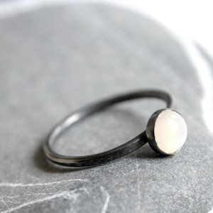 Dark Oxidized sterling silver ring - stacking ring with 6mm Moonstone cabochon - MADE TO ORDER