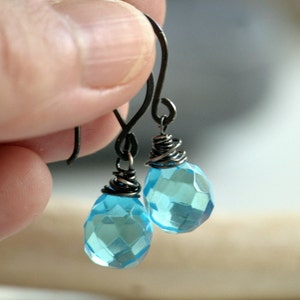 Silver Aqua Earrings Oxidized sterling silver and Czech Glass blue teardrop beads ready to ship image 3