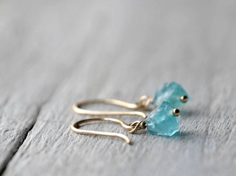 Gold Filled Dangle Earrings with Apatite raw beads image 10