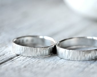 Silver Textured Wedding Bands, THICK version 1.5mm, Custom Stamping on the inside