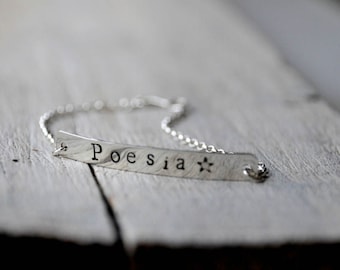 Tag Bracelet, sterling silver tag with personalised charm and handmade clasp closure