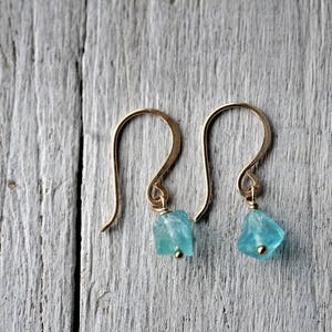 Gold Filled Dangle Earrings with Apatite raw beads image 3