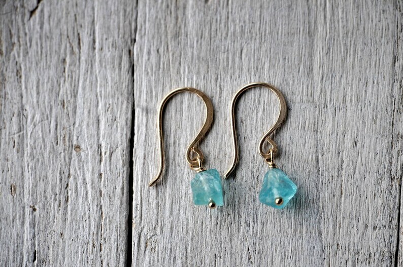 Gold Filled Dangle Earrings with Apatite raw beads image 3