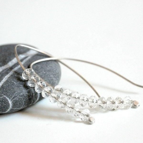 Silver Clear Earrings - Sterling silver and Czech Glass clear beads