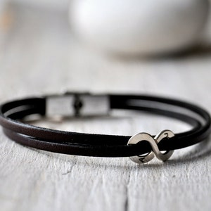 Leather bracelet sterling silver or aluminium and leather with personalised writing, Mens and Unisex, leather anniversary gift image 9