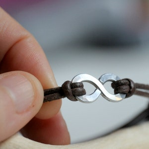 Infinity Bracelet, Brown leather and Aluminium, Men and Unisex bracelet, Anniversary and Valentine gift image 2