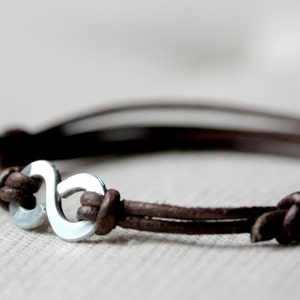 Infinity Bracelet, Brown leather and Aluminium, Men and Unisex bracelet, Anniversary and Valentine gift image 1