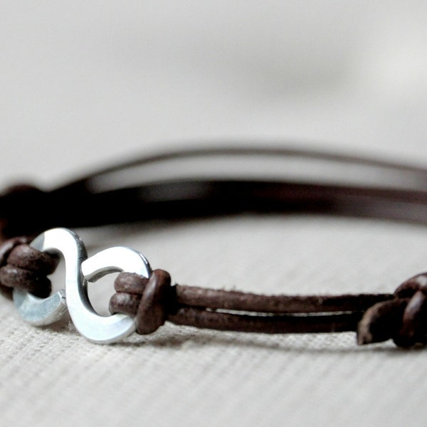 Infinity Bracelet - cuoio marrone e filo in alluminio - bracciale uomo e unisex