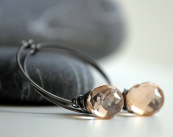 Silver Pink Earrings - Oxidized sterling silver and Czech Glass pink teardrop beads