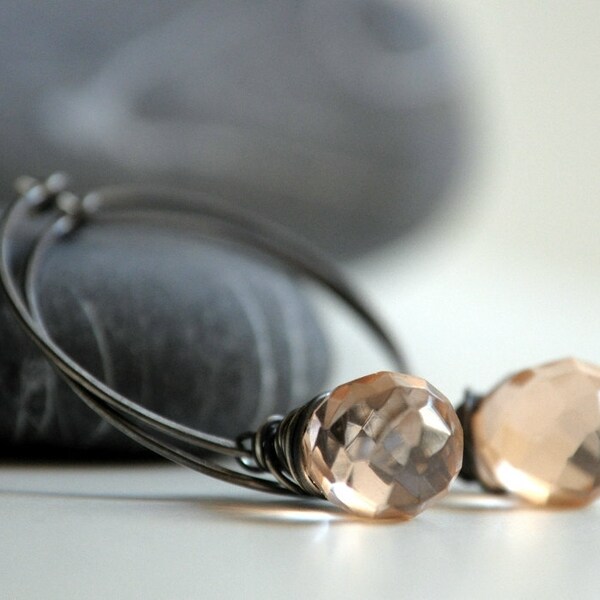 Silver Pink Earrings - Oxidized sterling silver and Czech Glass pink teardrop beads