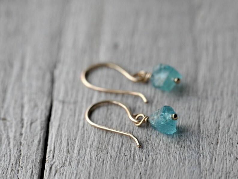 Gold Filled Dangle Earrings with Apatite raw beads image 9