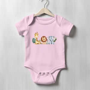 Cute Safari Animal Friends Onesie, Baby Giraffe Lion Elephant Outfit, Jungle Theme Infant Clothing, Adorable Newborn Gift
