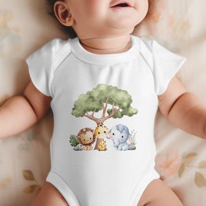 Adorable Zoo Animals Onesie, Baby Safari Outfit, Infant Jungle Friends Romper, Cute Animal Baby Clothing, Lion Giraffe Elephant