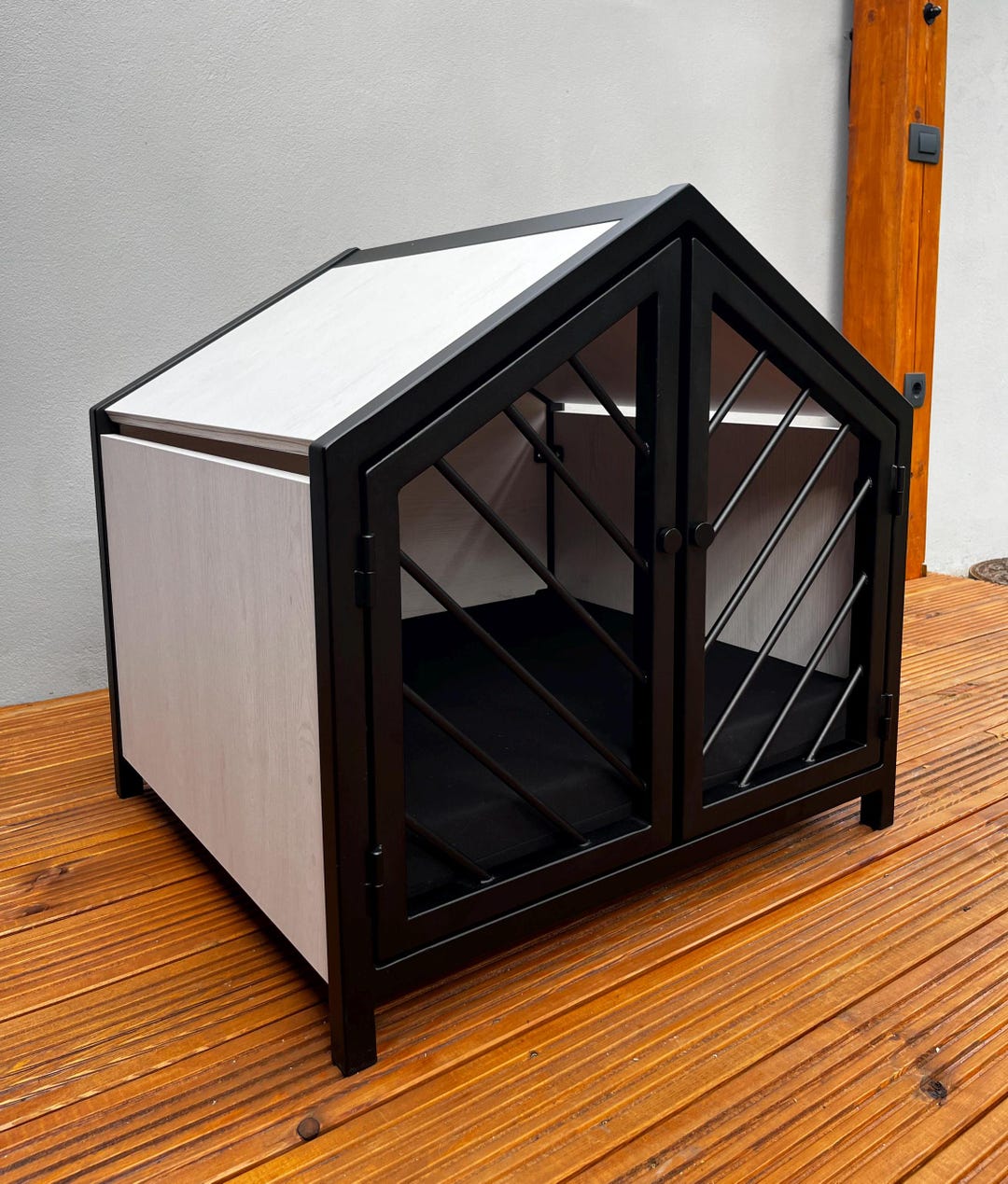 Stylish Dog Crate With Wood and Free Cushion - Etsy - Stylish Rattan Dog Crate With Floral Patterns